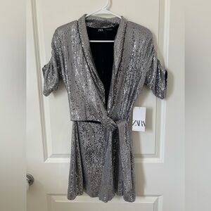 Zara Glittering Silver Sequin Jacket